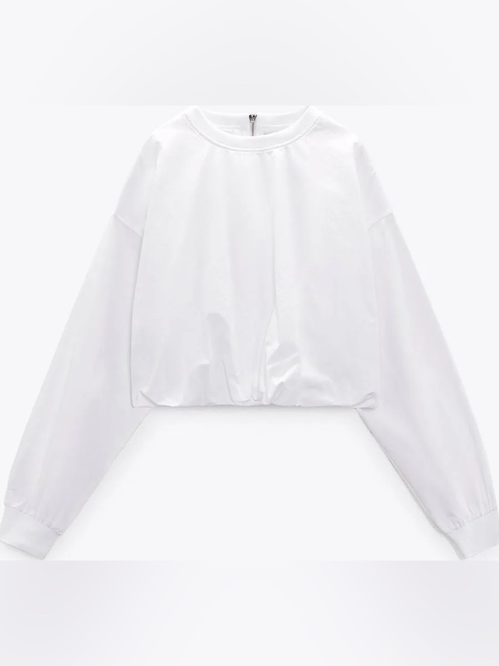 Zara White Cropped Long-Sleeve Top S